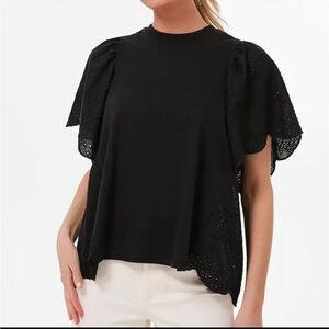 NWT Pomander Place Tuckernuck Eyelet Emi Black Lace Flutter Top Size XS